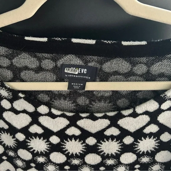 Maeve Anthropologie Boat Neck Black and White Heart Sweater - Picture 6 of 6